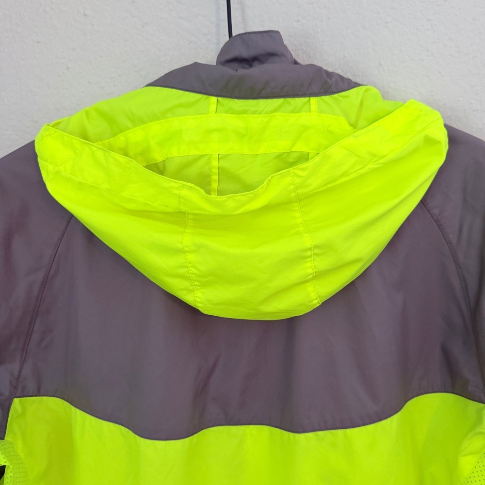 Nike Running Windbreaker Jacket Volt Gray Colorblock Hood Size L Gorpcore - Picture 4 of 9